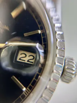 Rolex 1980 Datejust 16030 Black Dial Gold Markers Engine Turn Bezel Jubilee Box