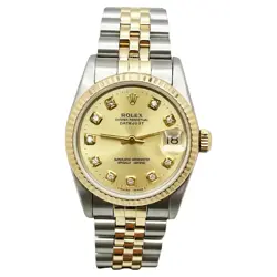 ROLEX DATEJUST CHAMPAGNE DIAMOND DIAL 18K YELLOW GOLD STEEL *ONE-YEAR WARRANTY*