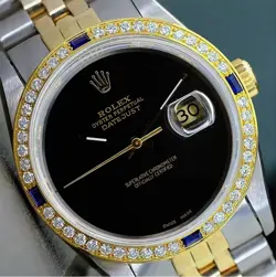 ROLEX DATEJUST MENS TWO-TONE 18KY & STEEL BLACK DIAL DIAL 1.25CTS WATCH 36MM