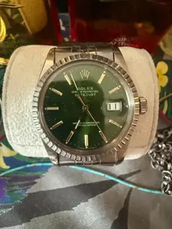 1983 ROLEX DATEJUST #16013 - JUBILEE 36MM GREEN DIAL FLUTED BEZEL STEEL GOLD