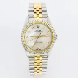 34MM ROLEX OYSTER PRECISION SS/10K GOLD JUBILEE MOP 1.8CTW DIAMOND BEZEL WATCH