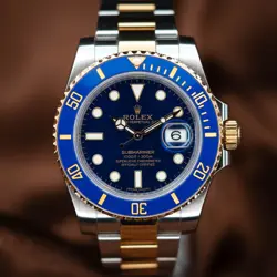 ROLEX  SUBMARINER BLUESY 18KT GOLD & SS BLUE SUNBURST DIAL 116613LB