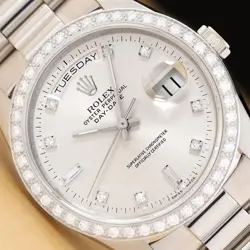 ROLEX MENS DAY-DATE PRESIDENT 18349 FACTORY DIAMOND 18K WHITE GOLD 36MM WATCH