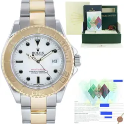PAPERS MINT 2007 ROLEX YACHT-MASTER 16623 WHITE SAPPHIRE TWO TONE YELLOW GOLD