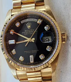 ROLEX DAY-DATE 36 WATCH 18238 GOLD FACTORY DIAMOND BLACK DIAL AUTOMATIC VINTAGE
