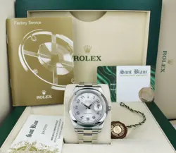 ROLEX 41MM STAINLESS STEEL DATEJUST II SILVER W/ BLUE ARABIC 116300 SANT BLANC