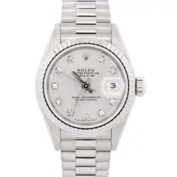 PAPERS ROLEX DATEJUST PRESIDENT 26MM FACTORY SILVER DIAMOND 18K GOLD 69179 BOX