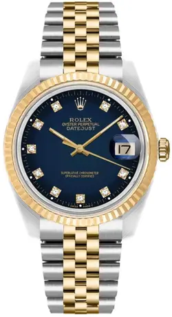 ROLEX DATEJUST 36MM BLUE DIAMOND DIAL JUBILEE GOLD/STEEL AUTOMATIC WATCH 16233