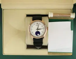 2021 ROLEX CELLINI MOONPHASE 50535 WHITE DIAL 18KT RG BLACK LEATHER W PAPER 39MM