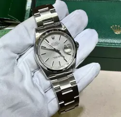 ROLEX DATEJUST 36MM SILVER TAPESTRY DIAL SS OYSTER WATCH 16200 FULL SET