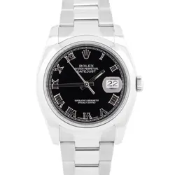 ROLEX DATEJUST 36 BLACK ROMAN STAINLESS STEEL OYSTER 36MM WATCH 116200