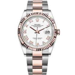 ROLEX DATEJUST 36, 126231, WHITE ROMAN, STEEL & ROSE GOLD, OYSTER BRACELET