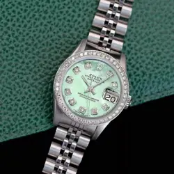 Rolex Datejust Ladies Stainless Steel Watch Green Mother of Pearl w/ Diamonds