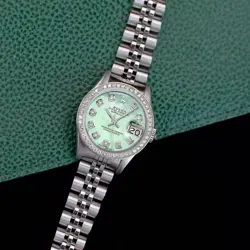 Rolex Datejust Ladies Stainless Steel Watch Green Mother of Pearl w/ Diamonds