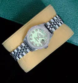 Rolex Datejust Ladies Stainless Steel Watch Green Mother of Pearl w/ Diamonds