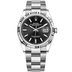 ROLEX DATEJUST 36, 126234, WHITE GOLD & STEEL, BRIGHT BLACK INDEX, OYSTER BRA...