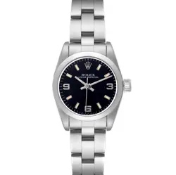 ROLEX OYSTER PERPETUAL BLACK DIAL STEEL LADIES AUTOMATIC WATCH 67180