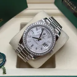 Rolex Day-Date 40 NEW 2025 Meteorite Baguette Diamond White Gold President
