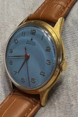 VINTAGE ROLEX MARCONI 18K GOLD PLATED BLUE DIAL MEN’S WATCH WORKING