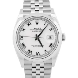 ROLEX DATEJUST 36 WHITE ROMAN 36MM 126200 STAINLESS STEEL JUBILEE SMOOTH WATCH