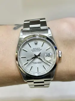 ROLEX DATEJUST 36MM 16200 SILVER TAPESTRY DIAL S/S OYSTER BRACELET WATCH