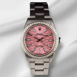 ROLEX OYSTER PERPETUAL 31MM 2CT DIAMONDS PINK MOTIF DIAL STEEL AUTOMATIC WATCH
