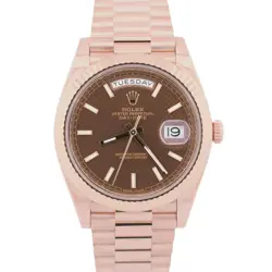 ROLEX DAY-DATE PRESIDENT 40MM CHOCOLATE MOTIF BROWN 18K ROSE GOLD 228235 BOX
