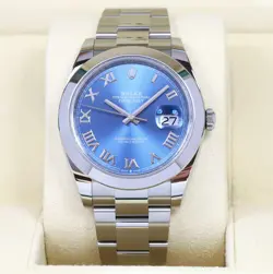 2022 ROLEX DATEJUST 126300 41MM BLUE ROMAN SMOOTH OYSTER BOX PAPERS