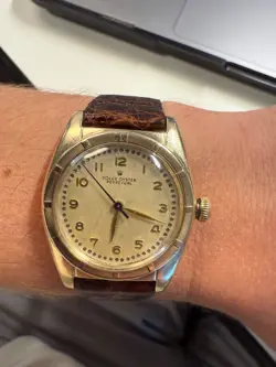 ROLEX VINTAGE BUBBLE BACK 14K YELLOW GOLD OYSTER PERPETUAL WATCH 5015