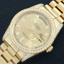 Rolex Day-Date 36 Diamond Bezel 10P Diamond Gold Dial 750YG 118388A TO216624