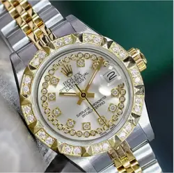 ROLEX DATEJUST LADIES TWO-TONE GOLD STEEL STRING SILVER DIAMOND DIAL WATCH 26MM