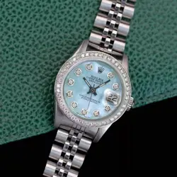 Rolex Datejust Ladies Stainless Steel Watch Blue Mother of Pearl w/ Diamonds