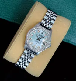 Rolex Datejust Ladies Stainless Steel Watch Blue Mother of Pearl w/ Diamonds