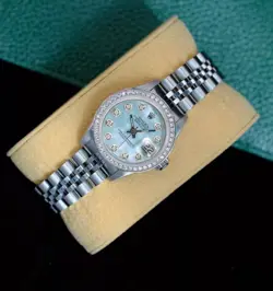 Rolex Datejust Ladies Stainless Steel Watch Blue Mother of Pearl w/ Diamonds