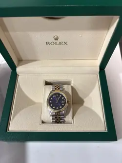 ROLEX 16013 DATEJUST 36MM TWO-TONE BLUE OMBRE DIAMOND DIAL JUBILEE MENS WITH BOX
