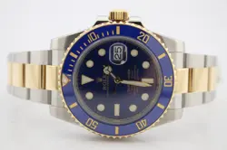ROLEX 2017 SUBMARINER DATE BLUE DIAL 18K YG AND STEEL 40MM WATCH 116613LB