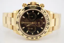 ROLEX DAYTONA 18K YELLOW GOLD BLACK DIAL 40MM WATCH 116508
