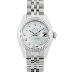 ROLEX DATEJUST 10P DIAMOND 179174NG WHITE SHELL G NUMBER SECOND HAND WOMEN