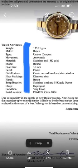 2004 Rolex Men's Datejust 36mm With Diamond Dial Excellent Condition!