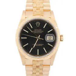 ROLEX DATEJUST 36MM BLACK TAPESTRY BARK 18K YELLOW GOLD JUBILEE WATCH 16248