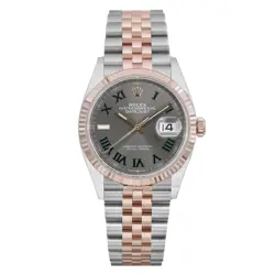ROLEX DATEJUST 36MM 18K ROSE GOLD STEEL SLATE WIMBLEDON DIAL MENS WATCH 126231