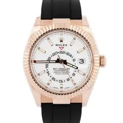 PAPERS ROLEX SKY-DWELLER WHITE 18K ROSE GOLD FLUTED OYSTERFLEX 326235 42MM BOX