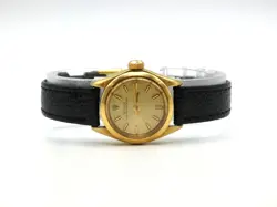 ROLEX 24MM OYSTER PERPETUAL 6718 YELLOW GOLD LADIES BLACK LEATHER #WI413