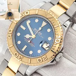 ROLEX YACHT-MASTER BLUE MIDSIZE 35MM YELLOW GOLD/STEEL WATCH 168623 BOX PAPERS