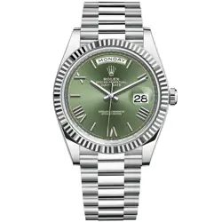ROLEX DAY-DATE 40, 228236, PLATINUM, PRESIDENT BRACELET, OLIVE GREEN ROMAN DIAL