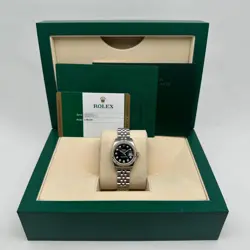 ROLEX DATEJUST 18K WHITE GOLD STEEL BLACK DIAMOND DIAL LADIES WATCH 179174
