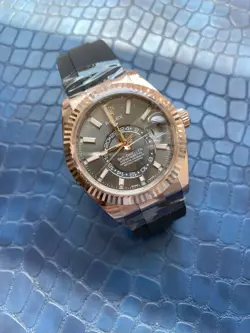 ROLEX SKY-DWELLER OYSTERFLEX 42MM ROSE EVERROSE GOLD RHODIUM DIAL 326235 COMPLET