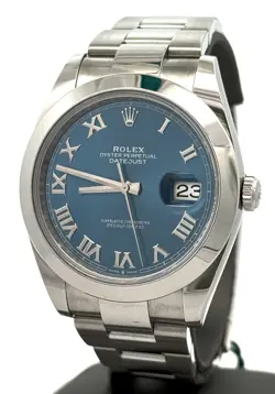 PRE-OWNED ROLEX DATEJUST 41 BLUE ROMAN DIAL  - 126300 - 41MM - STAINLESS STEEL