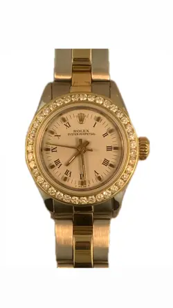 ROLEX OYSTER 26MM PERPETUAL 6719 WHITE ROAMAN DIAMOND BEZEL CT DIAMONDS