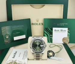 ROLEX WHITE GOLD DAY DATE PRESIDENT GREEN ROMAN BOX CARD TAGS 228239 SANT BLANC